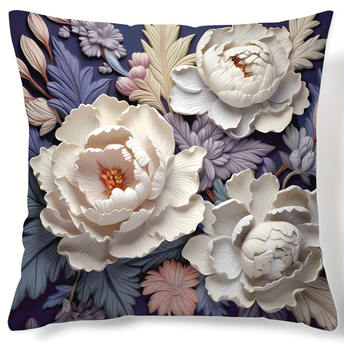 

1pc Contemporary Style 3d Floral Pattern Digital Print Throw Pillow Cover For Home Decor, 18x18 Inches Cozy Cushion Case