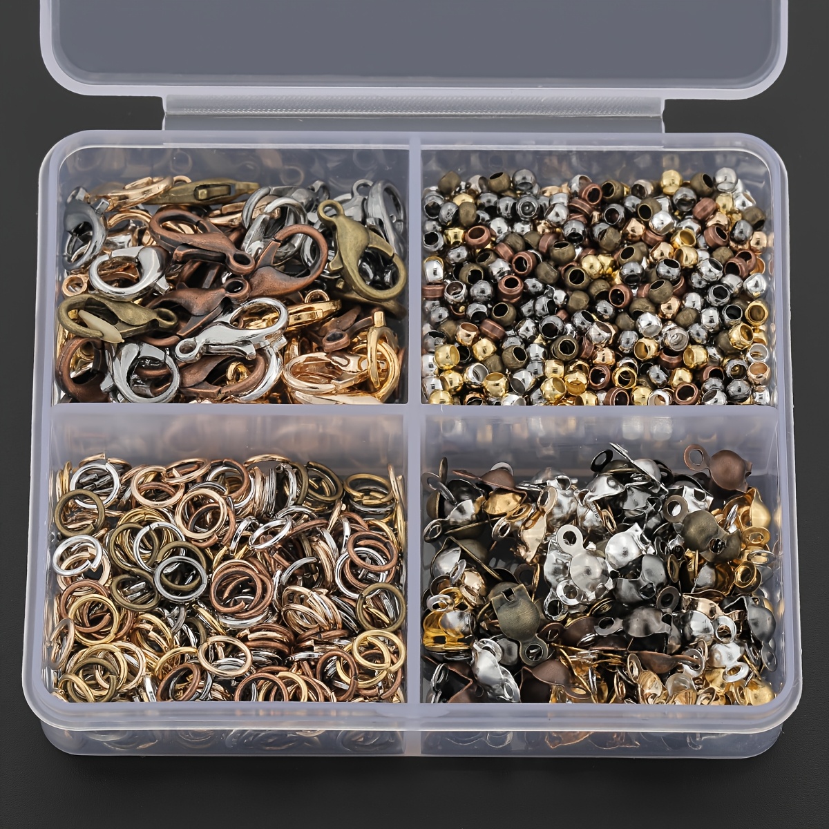 E-shop 350-teiliges Karabinerverschluss-/Öffnungs-Jump-Ring-/Positionierungs-Perlen-/Verschluss-, inklusive 50 Karabinerverschlüssen, 100 Jump-Ringen,