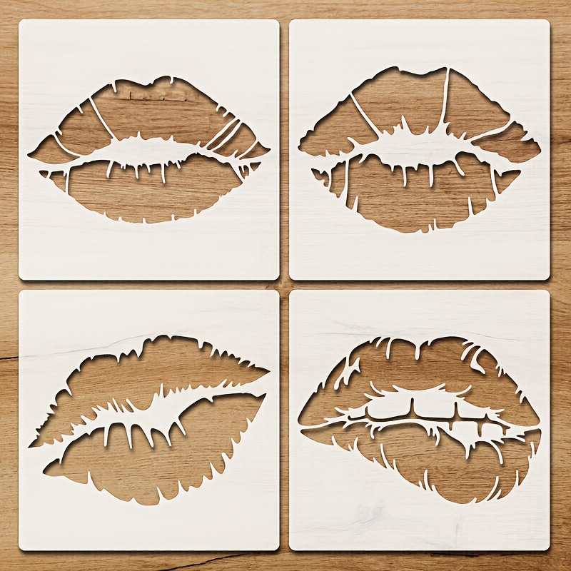 

4-pack 6-inch Creamy White Plastic Lip Stencils, Reusable Lips Painting Templates For Diy Craft, Wood, Canvas, Wall & Furniture Home Decor, Valentine's Project