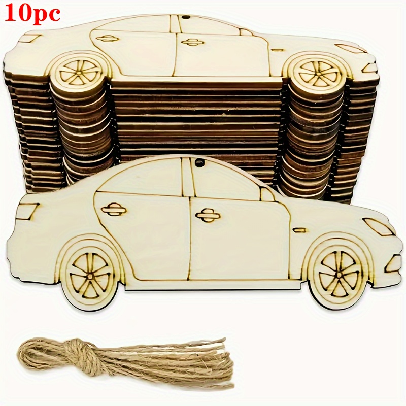 

[top-] 10pcs Wooden Car-shaped Diy Ornaments - - Wood Slices For Painting & Decor, For Weddings, Birthdays, Anniversaries, And