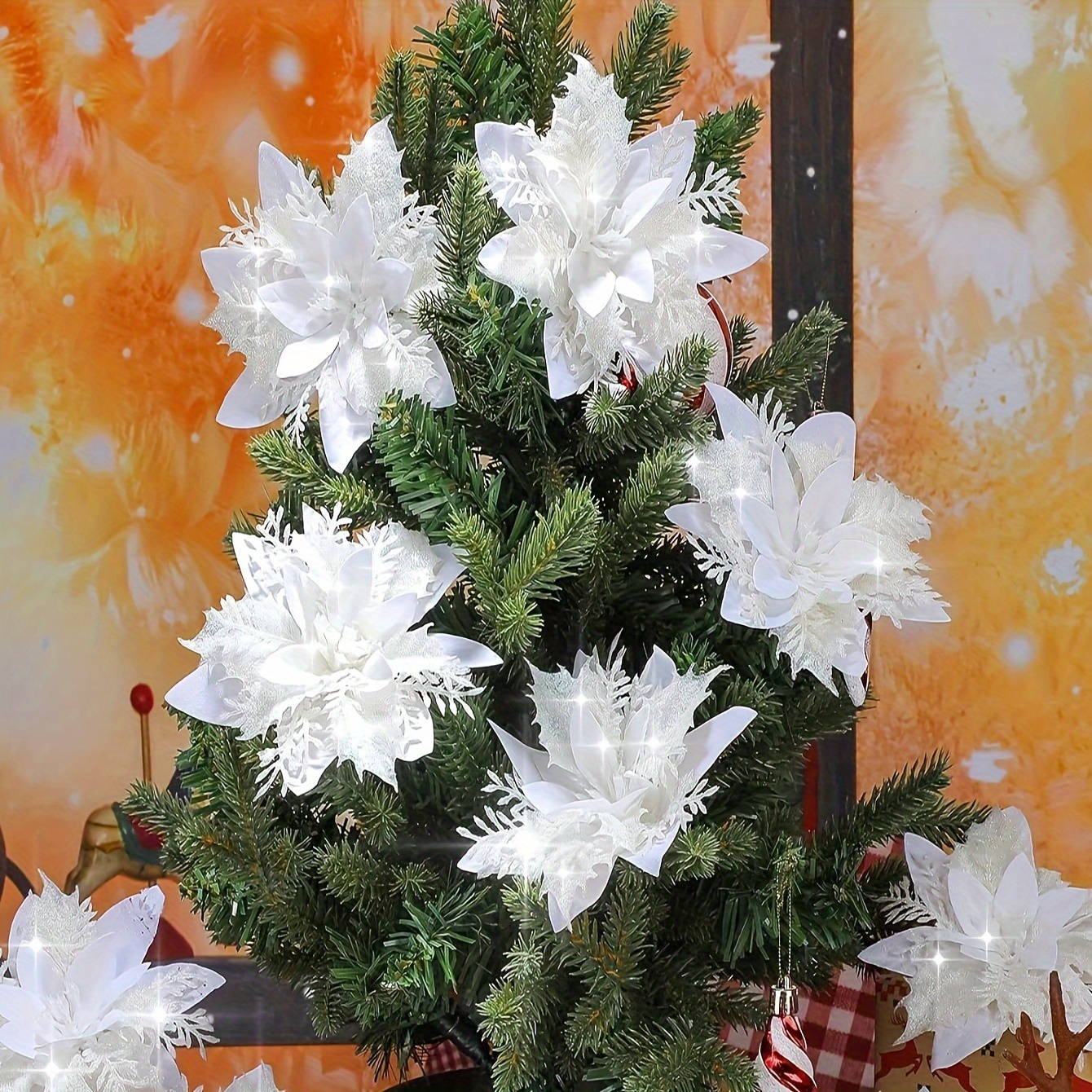 

Ensemble de 6 Fleurs de Poinsettia Artificielles Scintillantes pour Noël - pour , la Couronne & la Décoration de | Idéal pour les Fêtes, les & les Célébrations du An