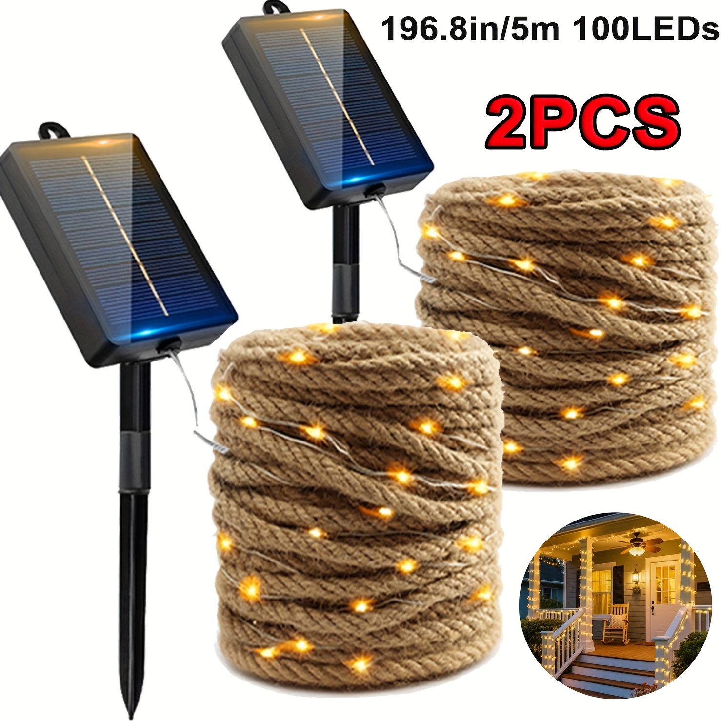 E-shop 2/4 Stück Outdoor LED Solar Lichterkette - 8 , 5M 100 LED Vintage Seil Beleuchtung, IP65 Solarbetriebene Feengarten Lampe Feston Licht für Außen