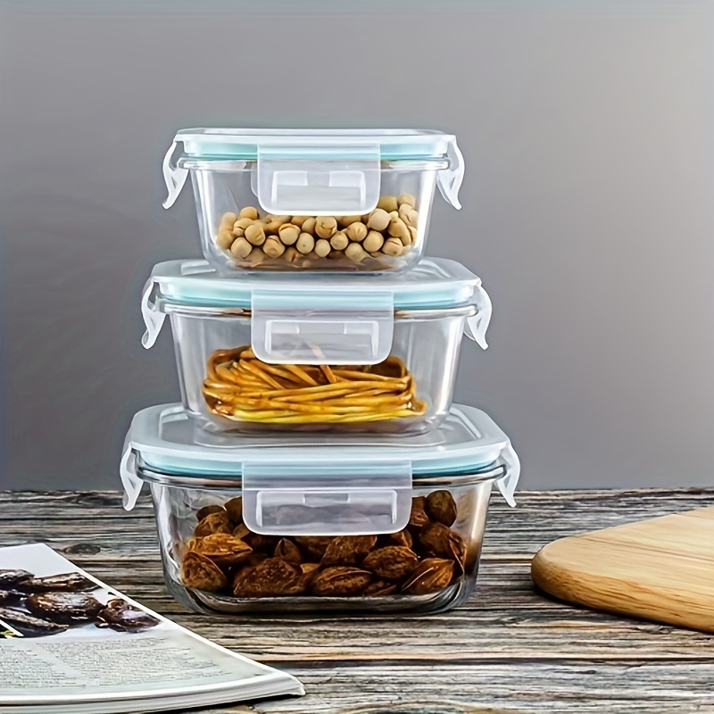 3pcs Set Glass Pre-meal Preparation Container, Sealed Food Storage Container With Lid, Glass Lunch Box, Suitable For Microwave, Oven, Refrigerator, And Dishwasher