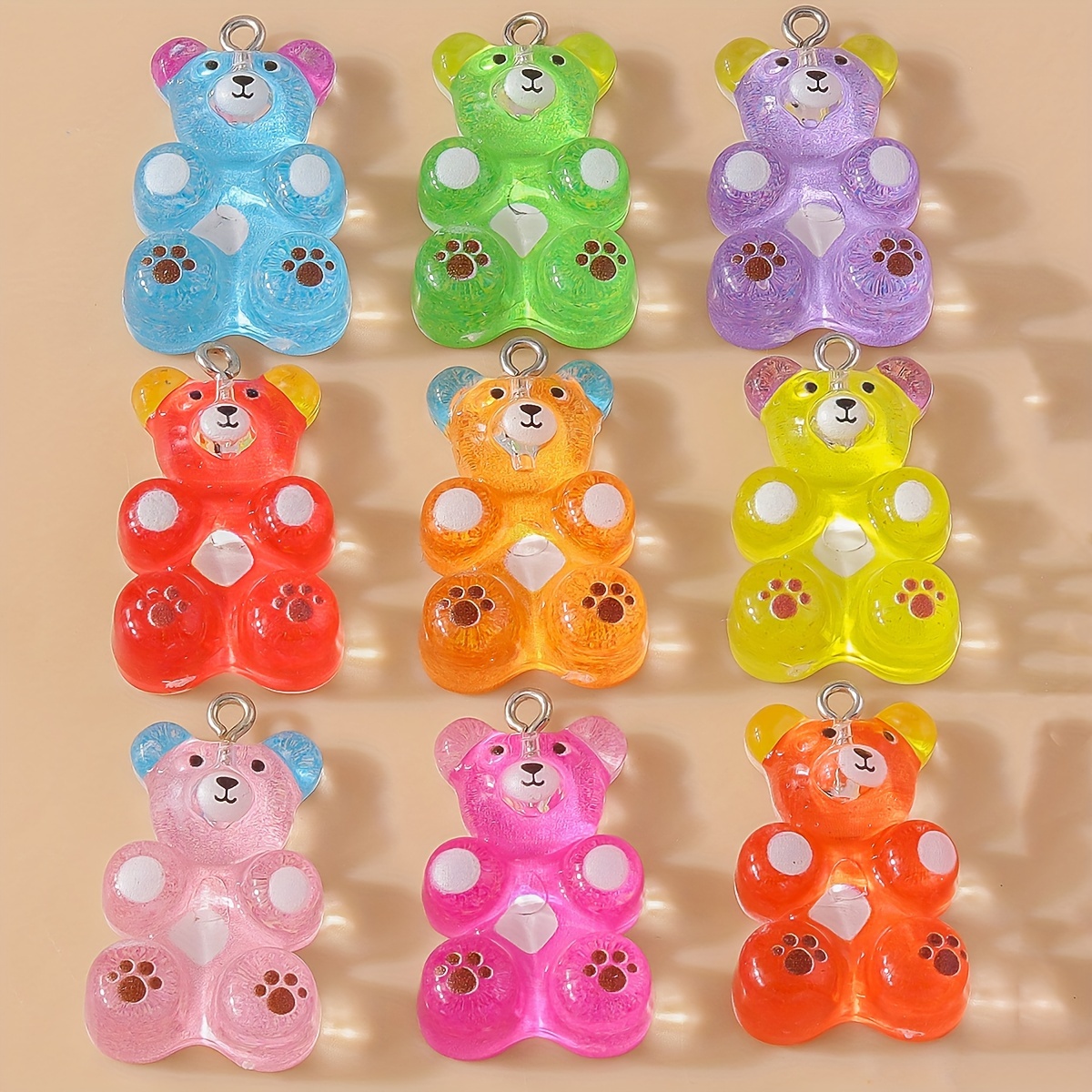 

10-pack Cartoon Resin Bear Charms, Assorted Transparent Colors, Diy Pendant Accessories For Earrings, Necklaces, Keychain Crafting