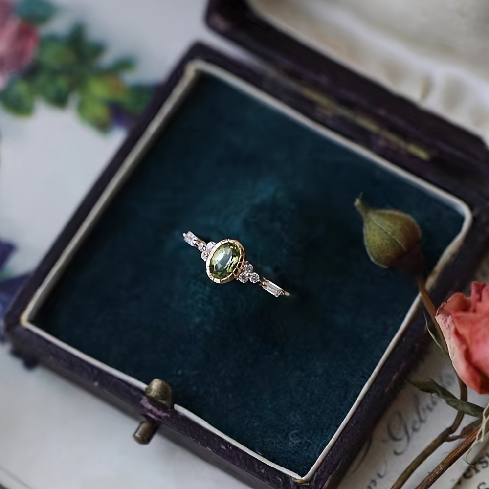 Vintage Oval Cut Yellow Green Synthetic Gemstone Women's Engagement Ring