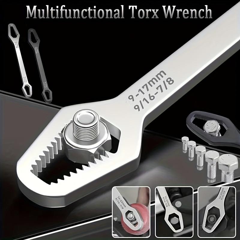 

1pc 3-17mm Universal Double-head Torx Wrench Self-tightening Adjustable Wrench Hand Tool, Colors Include Silvery And Black