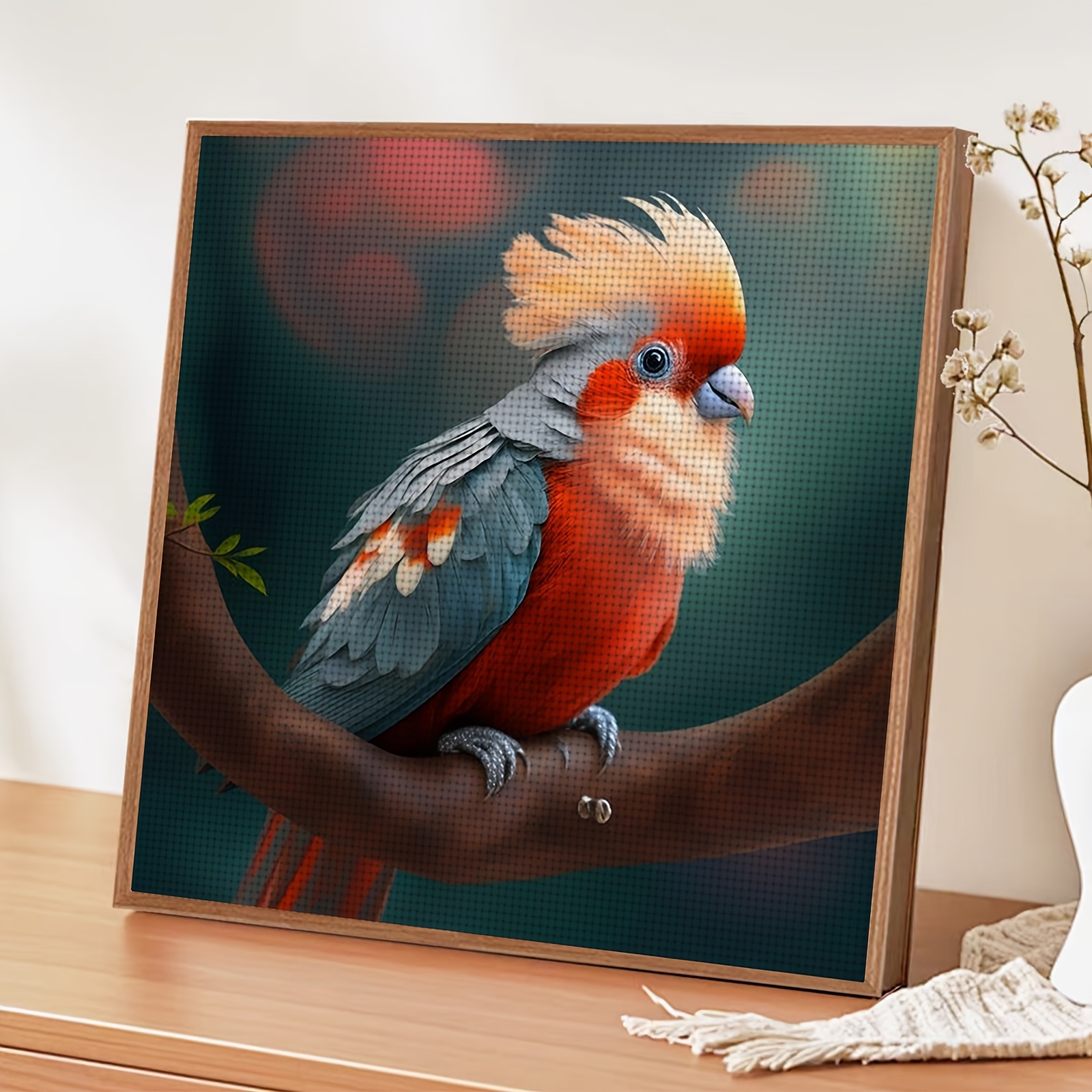11CT Printed Cross-Stitch Kit, Colorful Parrot on a Branch
