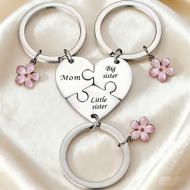 TEMU 3er-Set Mama & () Schlüsselanhänger – Herzförmiger Familien-Schriftzug (MAMA/ 1/ 2) – Offener Verschluss zum Hinzufügen oder Entfernen von