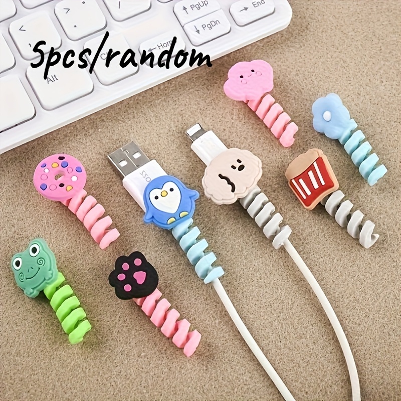 5pcs Random Styles Cute Cartoon Mobile Data Cable Protectors, Winding Organizers, Extending Data Cable , Cartoon Cute Covers, Suitable For Data Cables