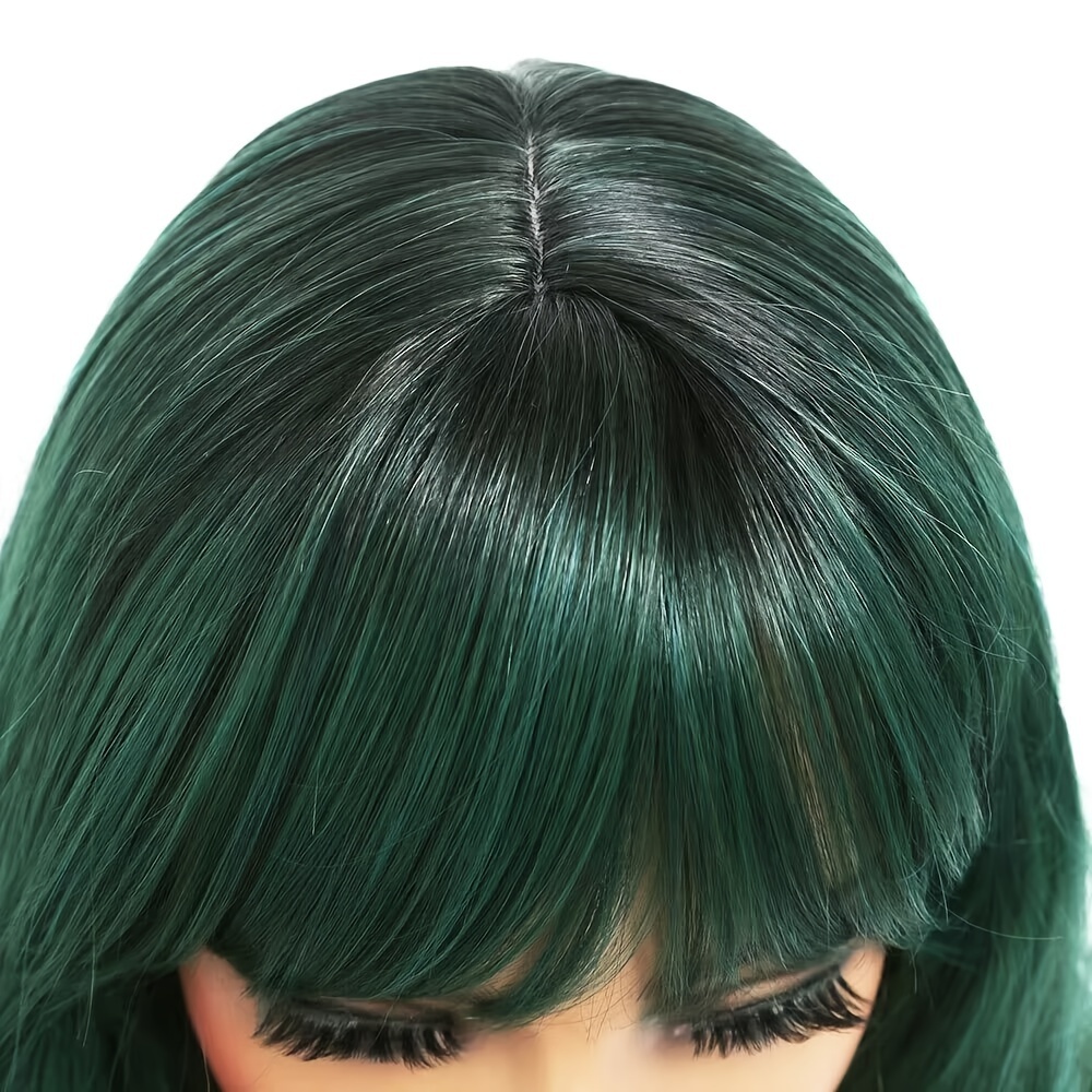 green wig bangs blue color wig wet wavy long loose curly - Temu display picture 3
