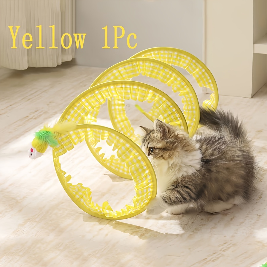 TEMU 1pc/2pcs Foldable Interactive Cat Tunnels, Equipped With Artificial Feather And Simulated Mouse Toys That Pets, Can Of Indoor Cats. The Material