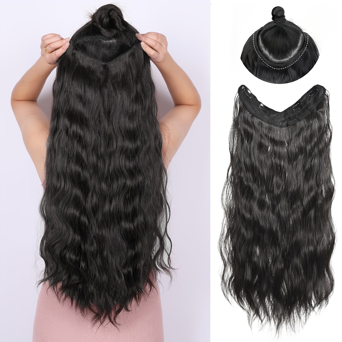 synthetic water wave v shaped long hair extensions heat resistant curly womens hairpieces 18 22 26 options for womens daily wear
