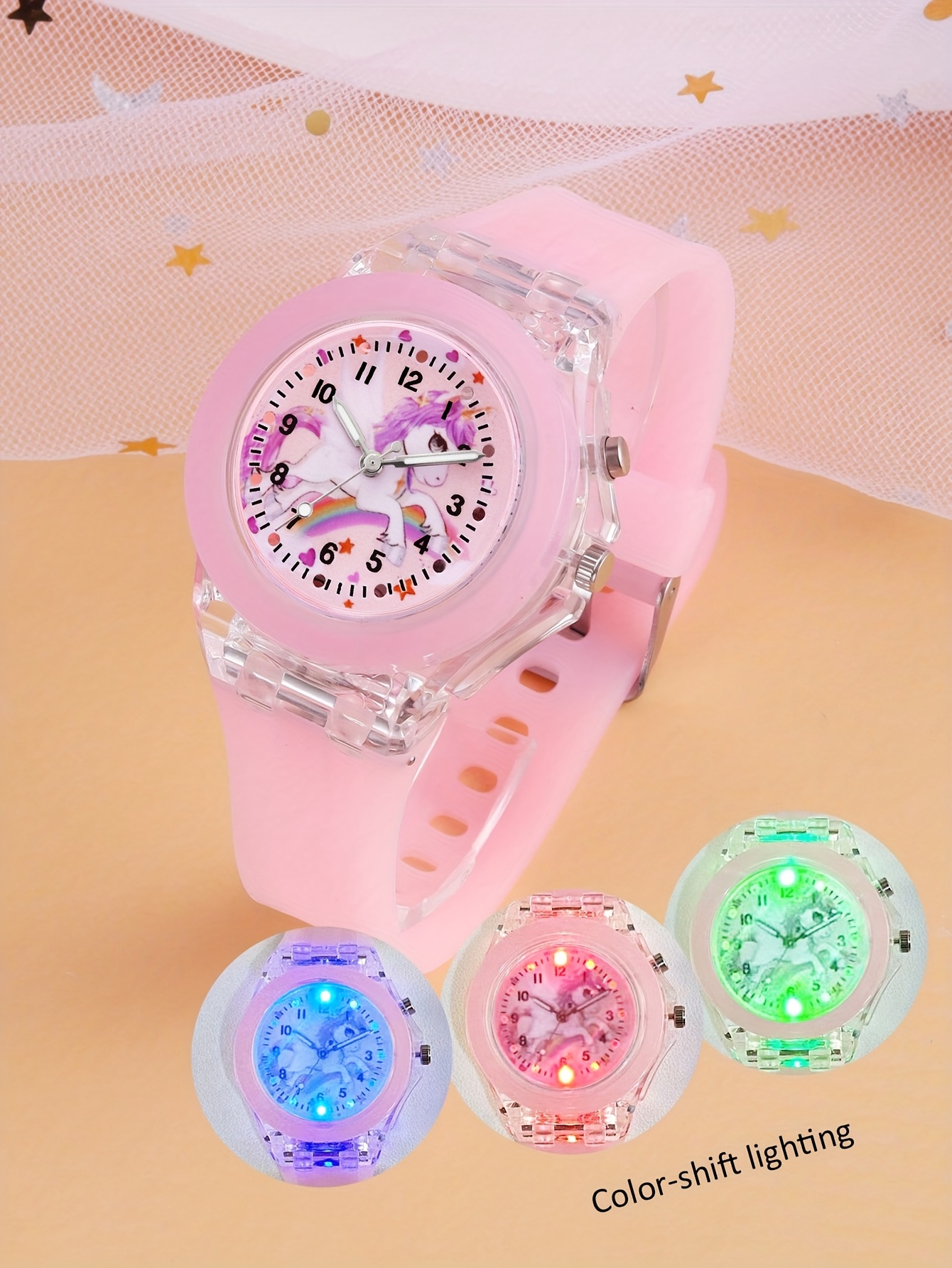 cartoon unicorn animal pattern quartz watch girls led light Temu