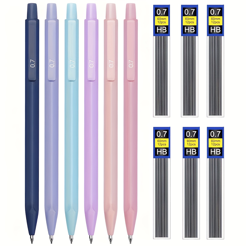 Automatic Pencil Set, With 6 Colors Of 0.5mm/0.7mm Pencils And 72 Hb Pencil Leads, Suitable For Writing - For Office Or School, Back To