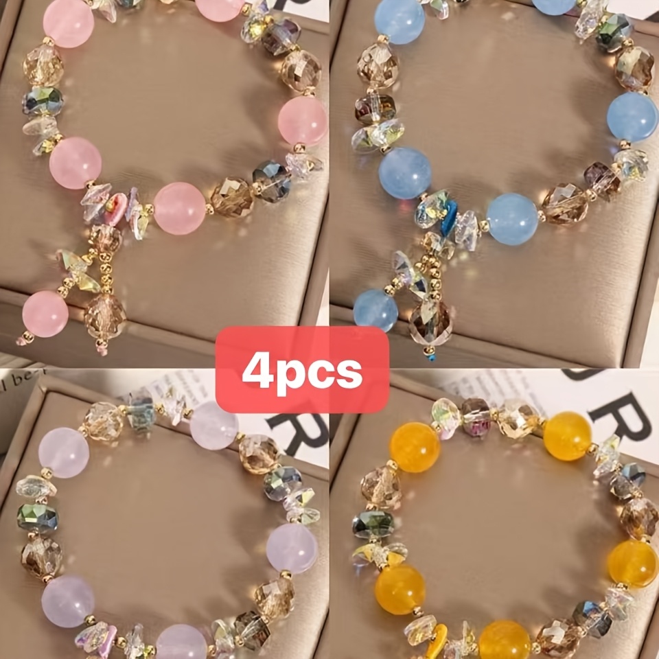 TEMU 4pcs Original Colorful Bracelet Set For Women, Ins-style Student High-end Wristbands