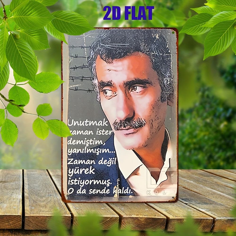 E-shop 2D Flach, 1 Stück Vintage Türkisches Kino Metall Wandkunst - Türkischer Schauspieler Retro Film Porträt Schild, 30,48x20,32cm Langlebiges Eisen