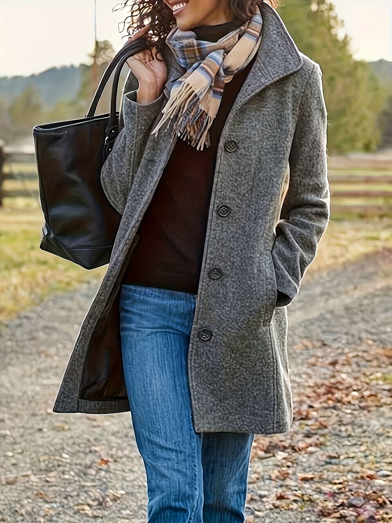 Saco de tweed casual para mujer, de color sólido, largo medio, silueta en H, con botones al frente y mangas largas, abrigo de invierno, corte regular para otoño e invierno, lavado a mano o en seco, diseño estructurado