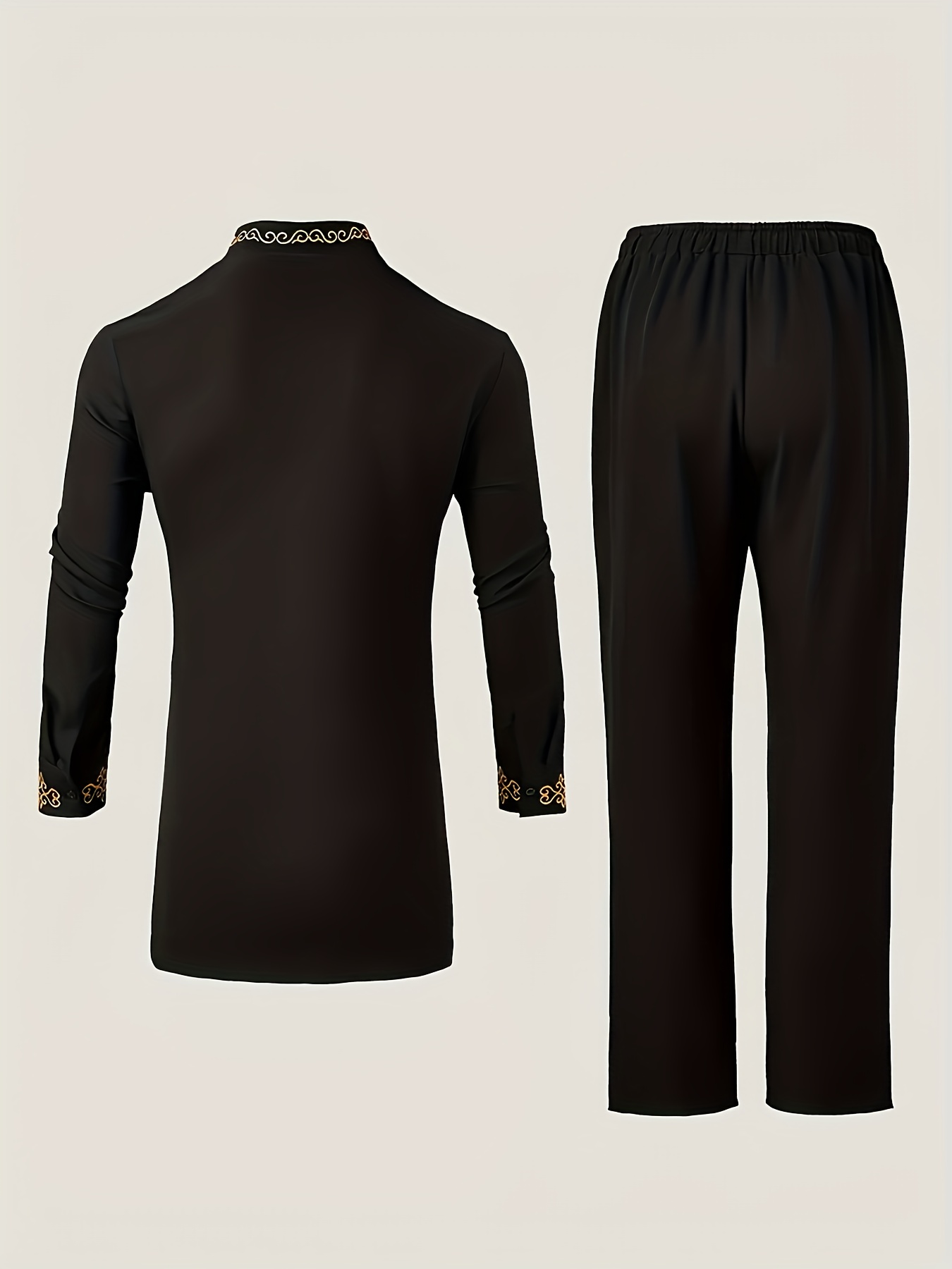 Dahki Men'S Long-Sleeved Suit | Round-Neck Button Cardigan with Pocket and Slit Hem, Embroidered Drawstring Pants, Casual Street Style Wedding Outfit, All-Season