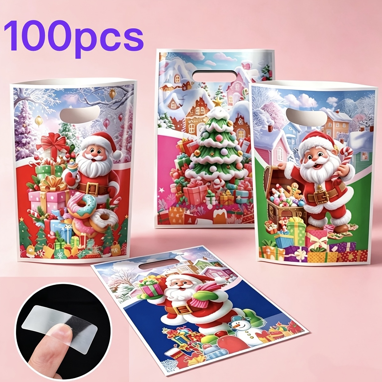 TEMU Set di 100 pezzi Sacchetti Regalo Natale Albero di Natale Pupazzo di Zucchero Babbo di Renna Stella ( 50 Sacchetti Adesivi) Scatola Regalo