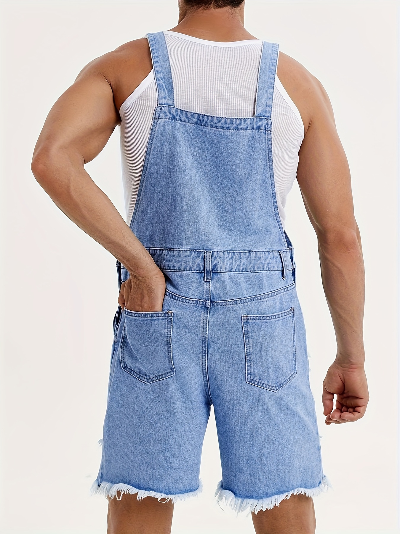 Men's Denim Dungaree Shorts - Bib & Brace Overalls Shorts With Multiple Pockets, Relaxed Fit Summer Workwear