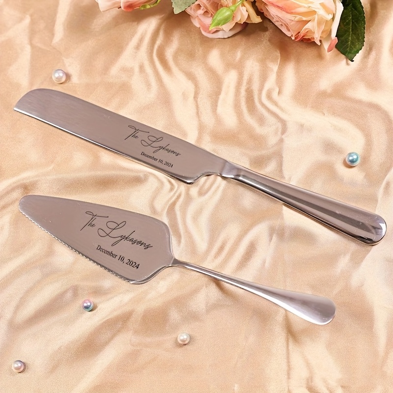 TEMU Personalized Engraved Letter Name Cake Stainless Steel Cutter Set Wedding Cake Set Souvenir Wedding Christmas Festival Dining Table Gift