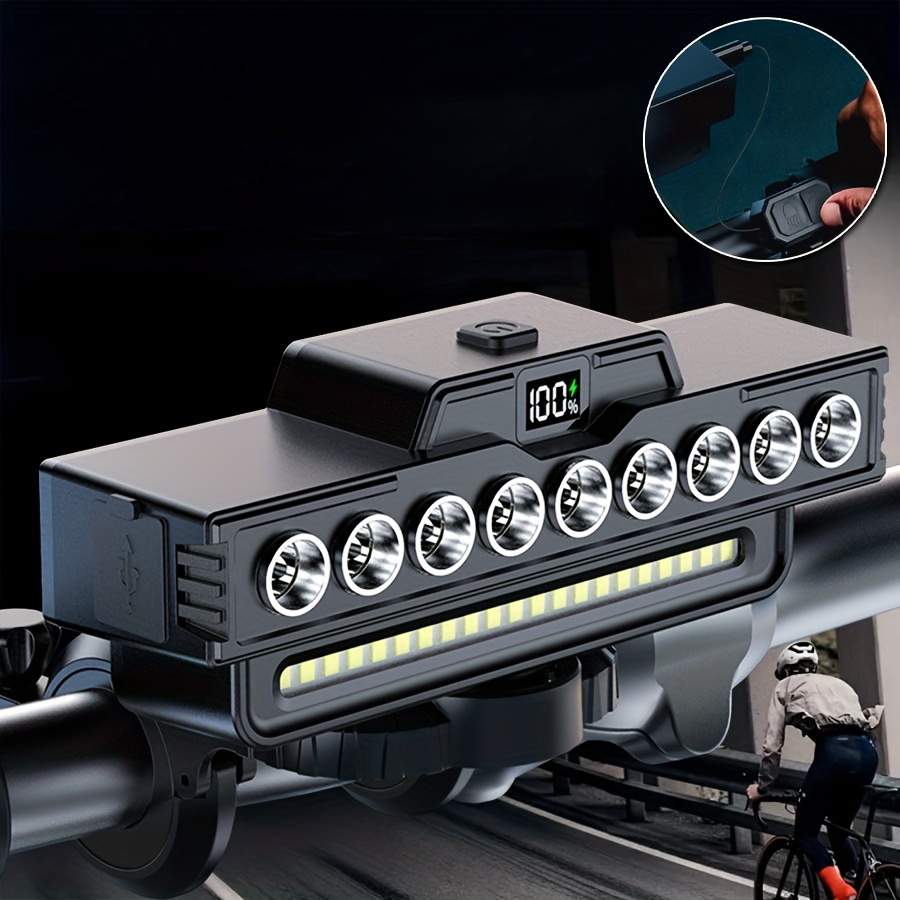 Nieuwe Ultra-Heldere 9 LED Fiets Voorlicht, Draagbare USB Snel Opladende Nacht Fietslamp. ABS Horizontale Fiets Voorlicht, Beugel Fiets Hoorn Koplamp, 7 Verlichtingsmodi met Bedrade Afstandsbediening Geschikt voor Alle Fietsen, Zonder Batterij