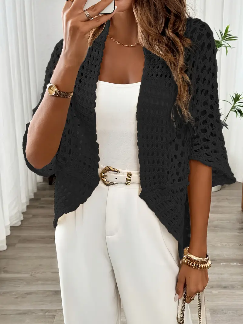 womens elegant open cardigan with batwing sleeves loose fit and lace design for spring and summer details 39