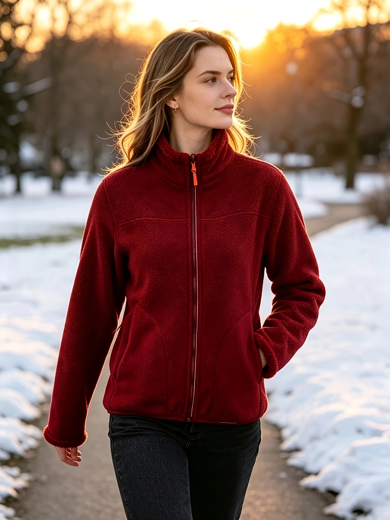 imagen del artículo chaqueta de invierno para mujer cortavientos con forro de coral y cuello   - chaqueta deportiva de exterior con cremallera completa, chaqueta de invierno para mujer, chaqueta   para mujer