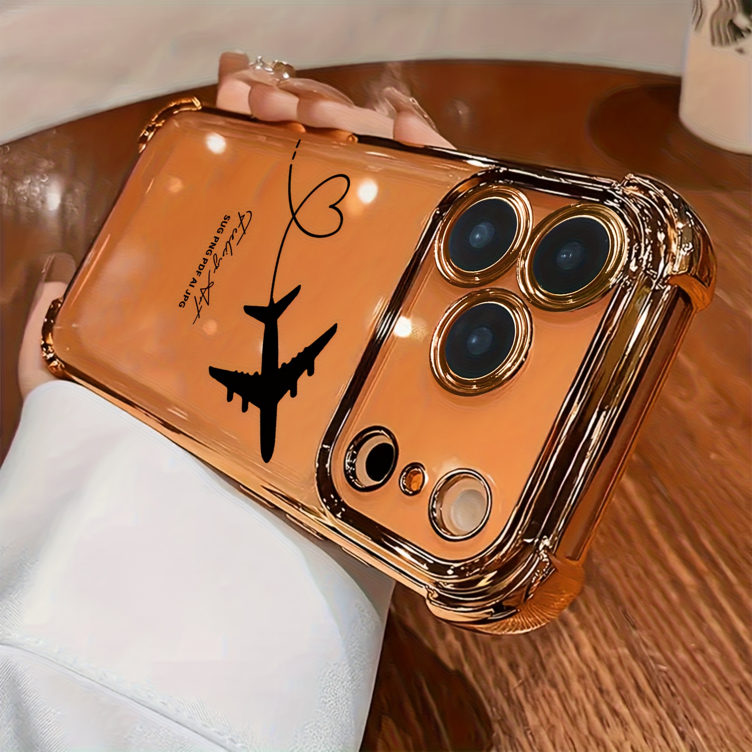 TEMU Phone Case: Heart-shaped Airplane Route Electroplated Four-corner Anti-drop Phone Case, Compatible With Iphone 17/16/11/13/ Plus/15 Pro/15 Pro