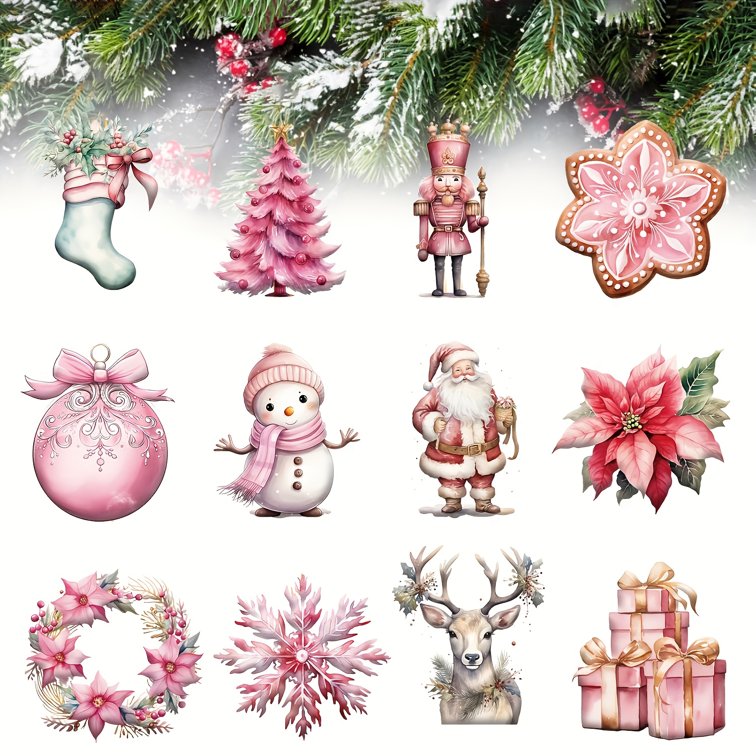 

24 Pieces Of Pink Christmas Wooden Ornaments: Modern, Love-themed, Christmas Tree Decorations With Ropes For Home Decoration