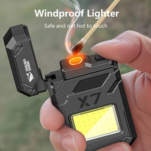1pc 2-in-1 LED Keychain Flashlight & Lighter - USB-C Rechargeable, 3 (High/Low/Strobe), COB Floodlight, Compact Portable Torch with ABS Plastic, Emergency Light for Camping, Outdoor, Indoor, Candle Lighting, Flashlight Rechargeable, Outdoor Lighting, , Durable Construction, Light, , Camping Gear, Lightweight Flashlight, Sturdy Construction, Torch, Campers And