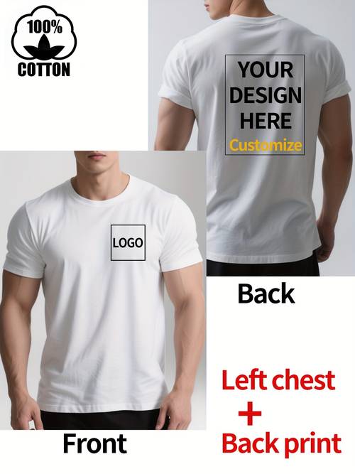 personalisiertes t-shirt aus baumwolle, individueller druck mit text, fotos , diy kurzarm-sommerkleidung / flachbedrucktes t-shirt, ohne zubehör / weiß mit leichter