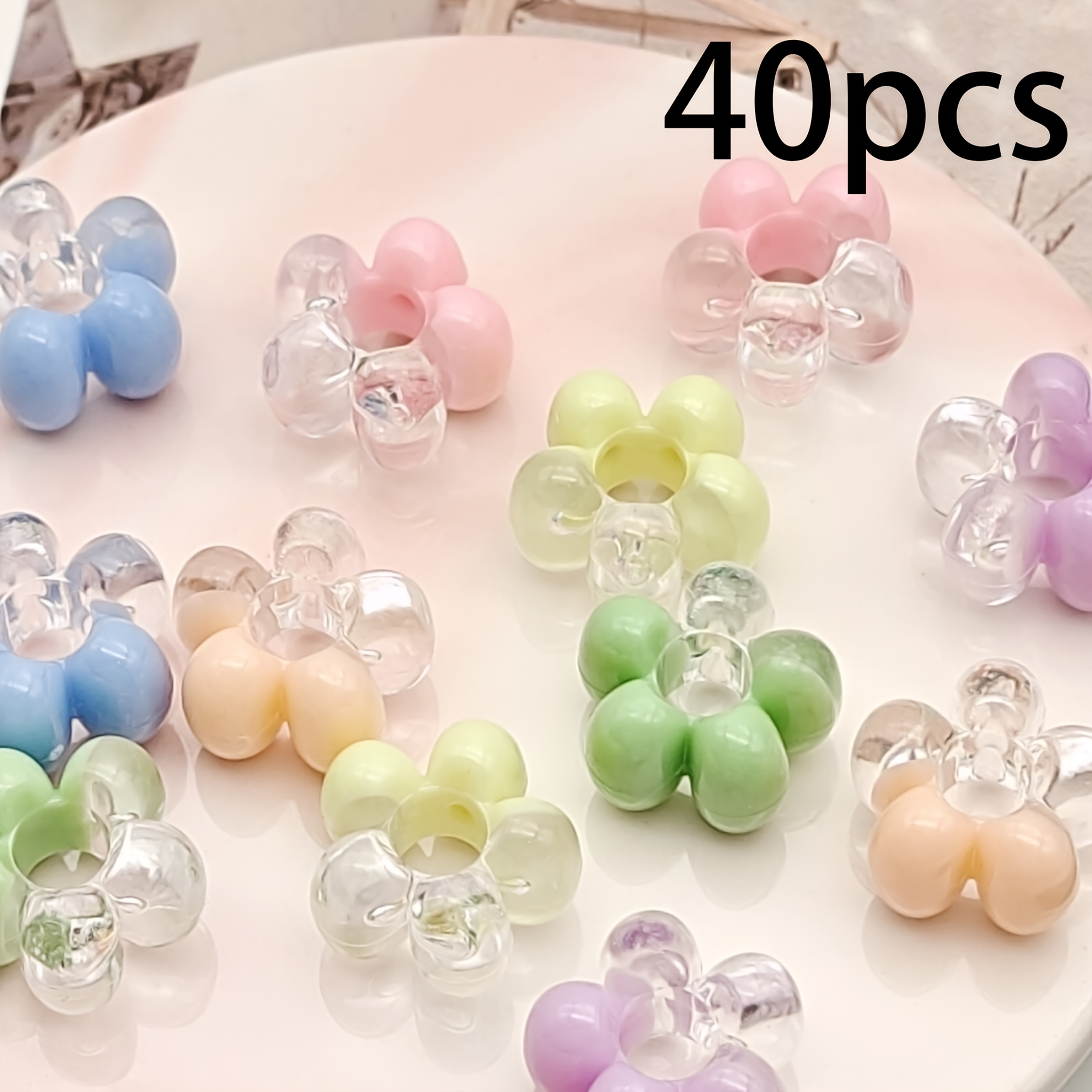 TEMU 40pcs 16.5mm Flower Beads Suitable For Making, Acrylic Horizontal Hole Beads With Options For,, Earring Charms, & Bag Accessories - Handmade