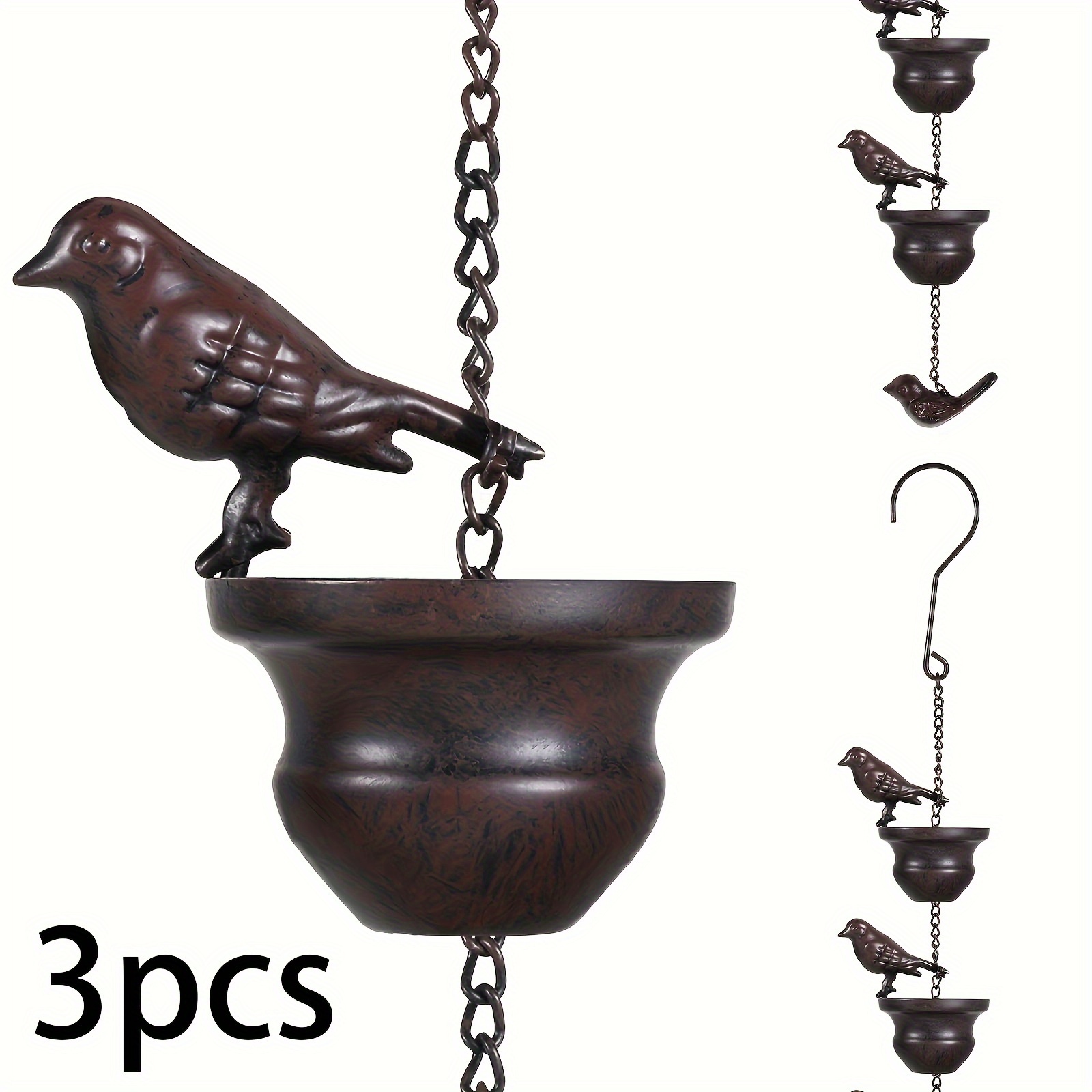 

1pc Bird Rain Chains 7.87ft Iron Rain Catcher Chain For Gutters Outdoor Decorative Hanging Chain With Relaxing Hummingbird And Cup Rain Chains For Downspout Outdoor Yard Decor