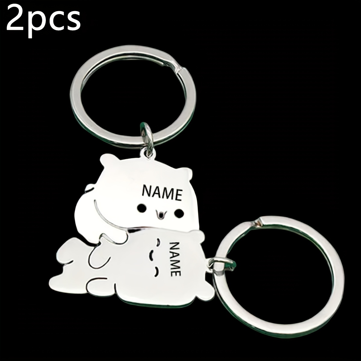 TEMU 2pcs Set - Personalized Laser-engraved Cat Couple Keychains, Cat Couple Keychains With Name Font Designs, Valentine's Day Gifts, Anniversary