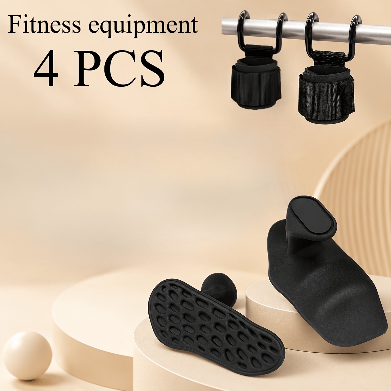 TEMU Fitness Gear 4pcs Set - 2pcs Adjustable Weight Lifting Wrist Straps With Hooks And 2pcs Silicone Palm Pads - Heavy Nylon And Black Aluminum