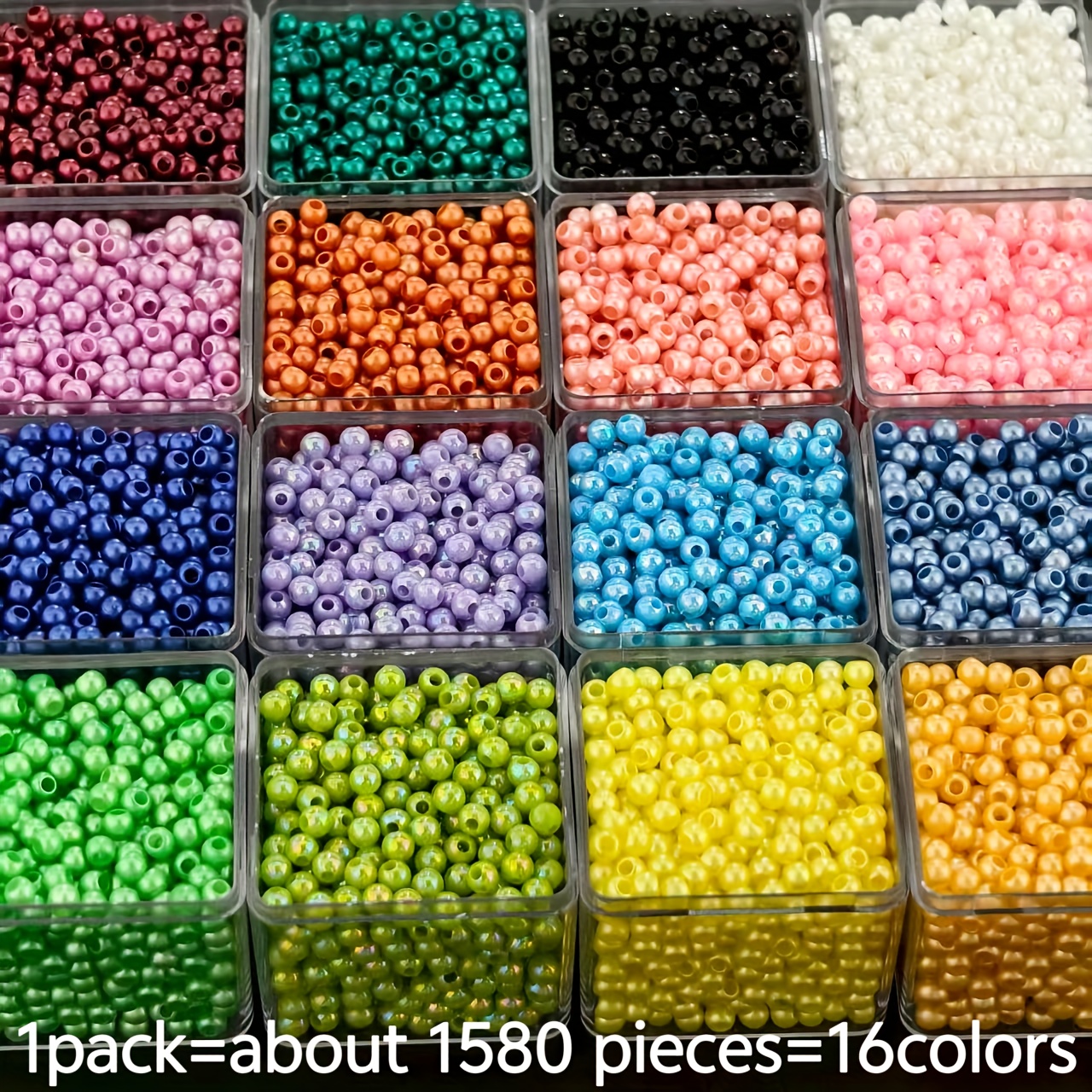 Image of 1580pcs 4mm Acrylic Bead Set - 16 Vibrant Colors - Diy Craft Beads For Jewelry Making, Perfect For Friendship Gifts And Creative Christmas/halloween Projects