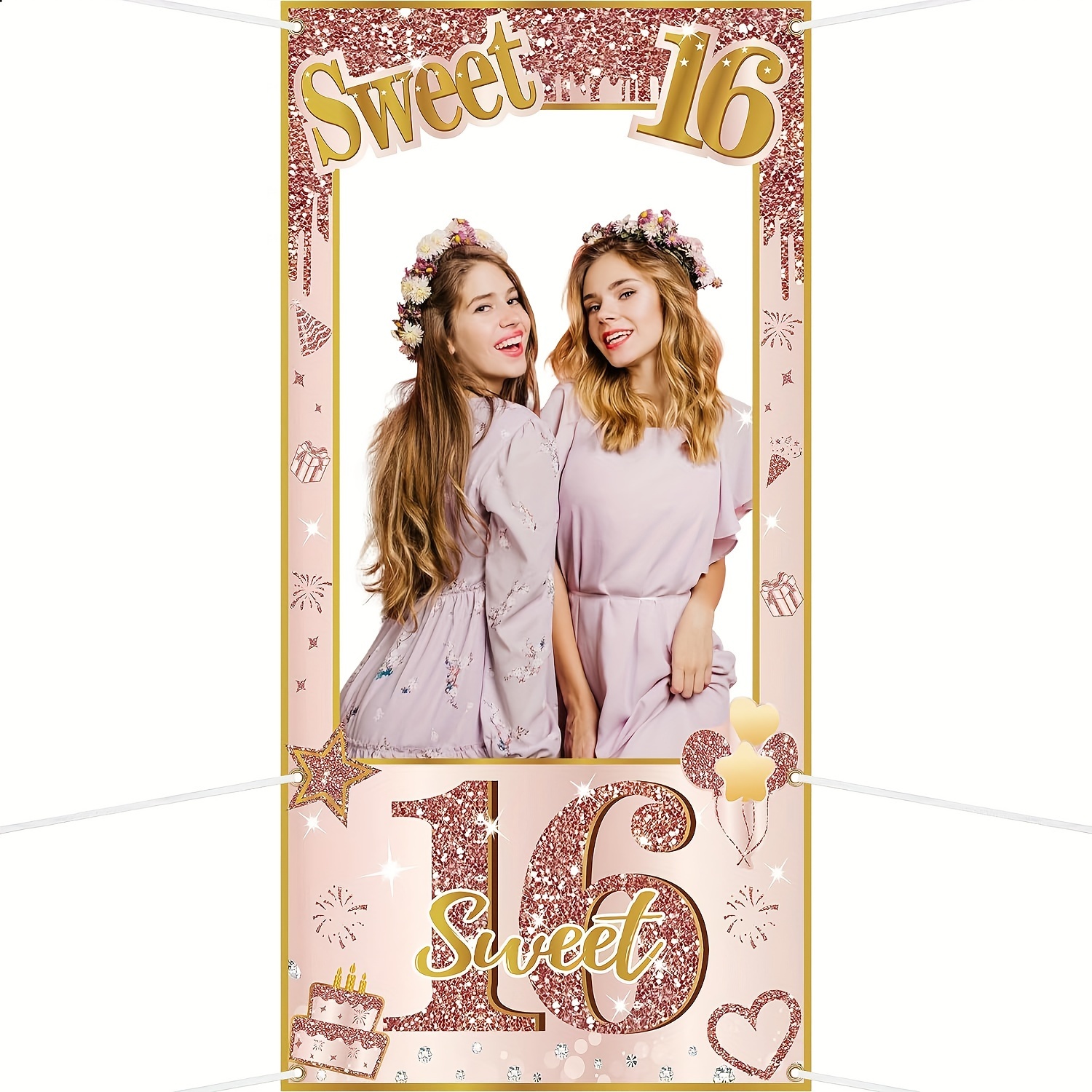 

Sweet 16 Birthday Party Kit - Pink & Rose Golden Photo Booth Props, Funny Door Banner & Decorations For Girls Birthday Party Decorations Party Decorations Supplies