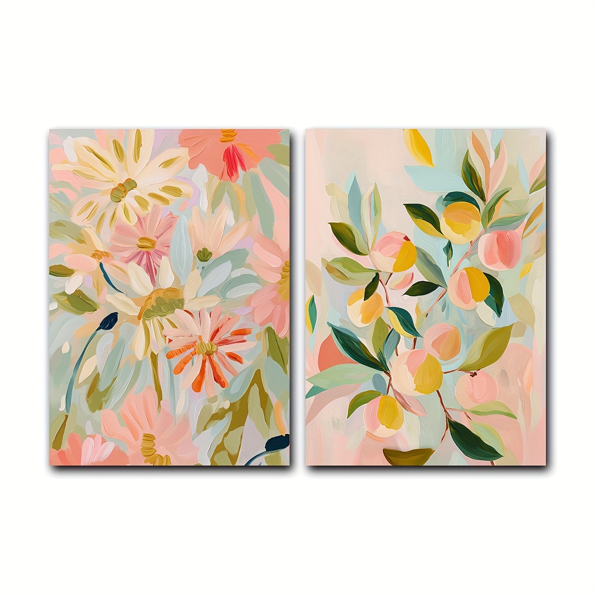 Peach Botanical And Art Poster Set Of 2 Prints, Soft Pastel Wall Art Decor, Boho Bohemian Abstract Botanical Art Bundle For Home, No Frame,halloween Christmas Decor