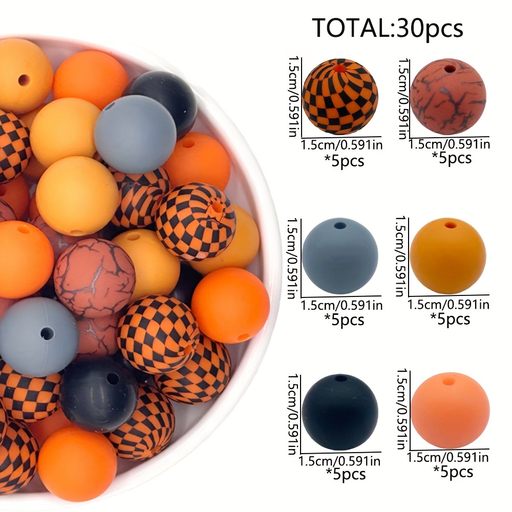TEMU Collana a con 30 griglie di perline in silicone miste con watermark, portachiavi con penne in plastica, catena decorativa per auto, catena per