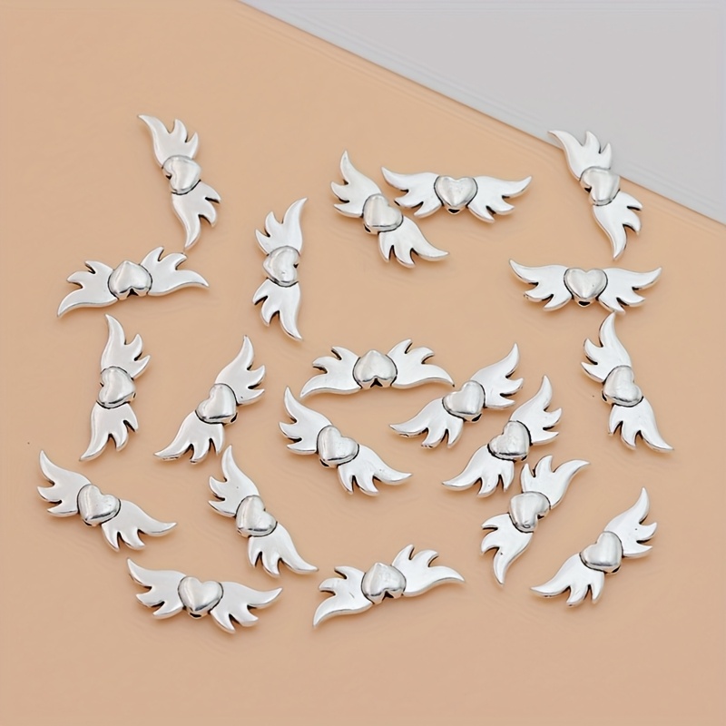 20pcs Of Silvery-plated Wings Charms Made From Alloy, Perfect For Bracelets, Earrings, And Necklaces
