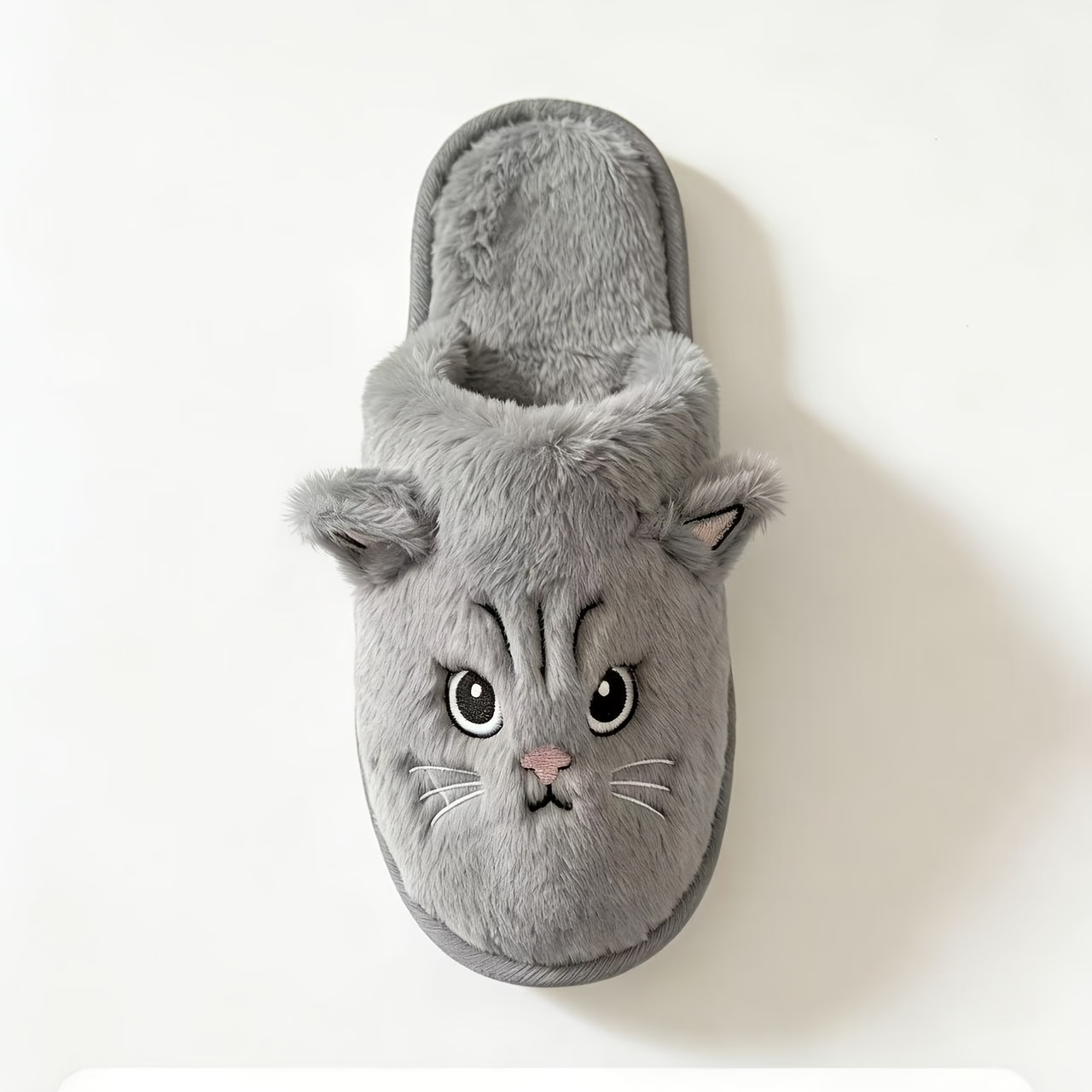 TEMU Cute Cat Face Plush Slippers For - Winter Warm Fluffy Indoor Shoes With Non-slip Sole, Soft Sole Suitable For Home, Cozy Cat Paw Booties For