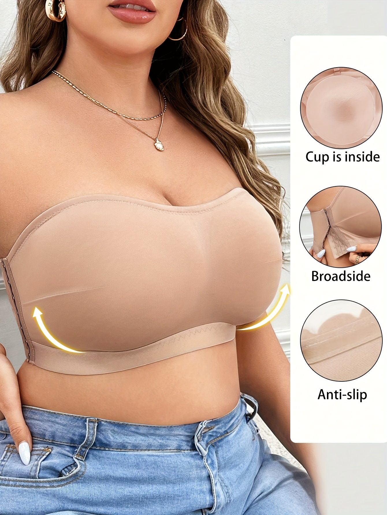 Plus Size Women's Comfortable Bra with Removable Chest Pads - Soft Stretchy Solid Color Round Neck, Side Opening Design & No Underwire, Machine Washable for Everyday & Special Occasions (Casual to Formal Wear)