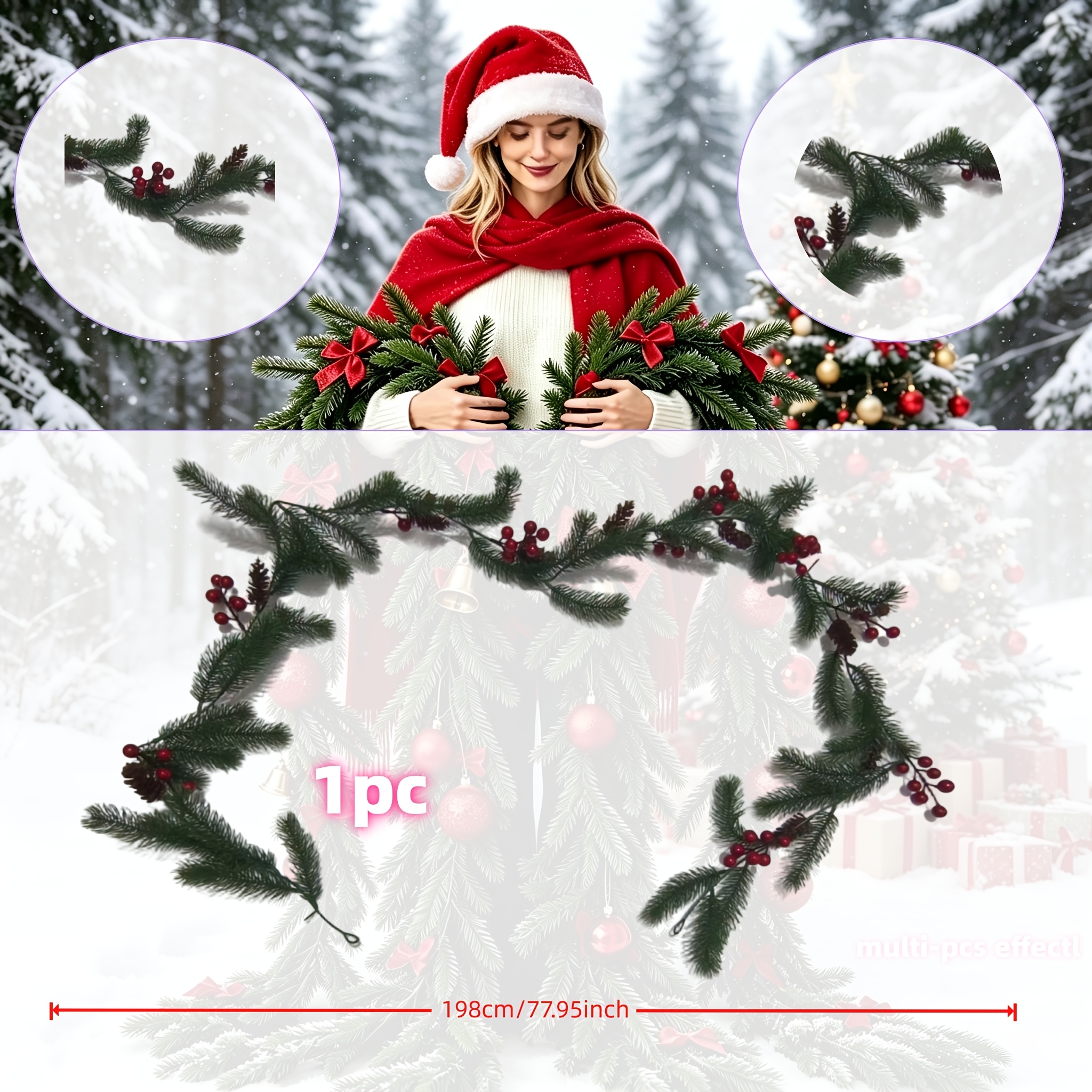 TEMU 77.95-inch Long Large Realistic Norfolk Pine Vine, High- Berries And Pinecones - Made Of Uv-resistant Material, Sunscreen And Uv Protection