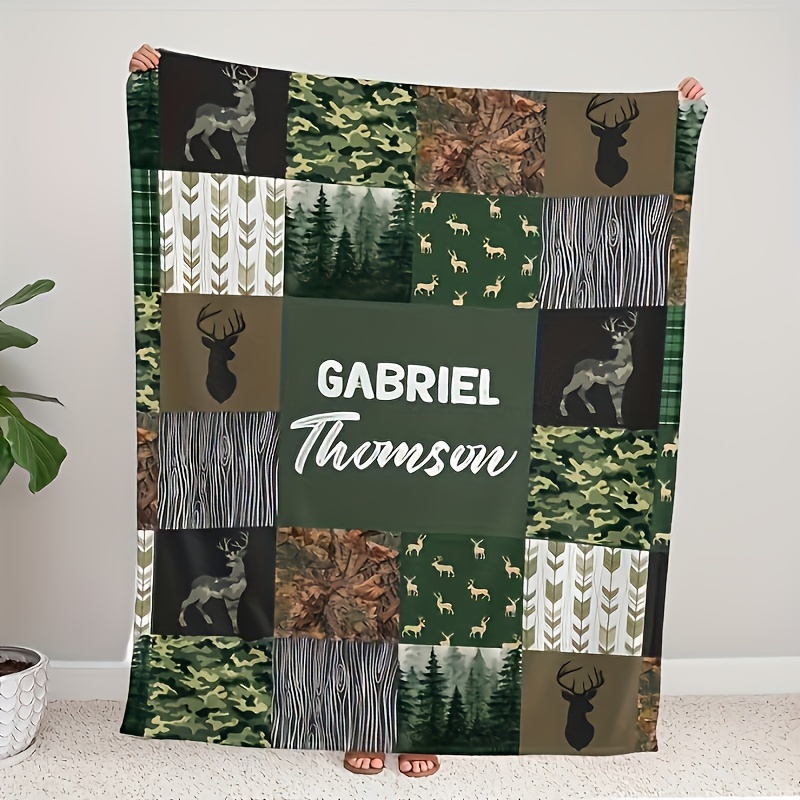 

Custom Name Wildlife Print Flannel Throw Blanket, Personalized Soft Bedding Multipurpose Throw For Home Decor, Couch, Office, Gift For - Machine Washable, Digital Printing, Polyester