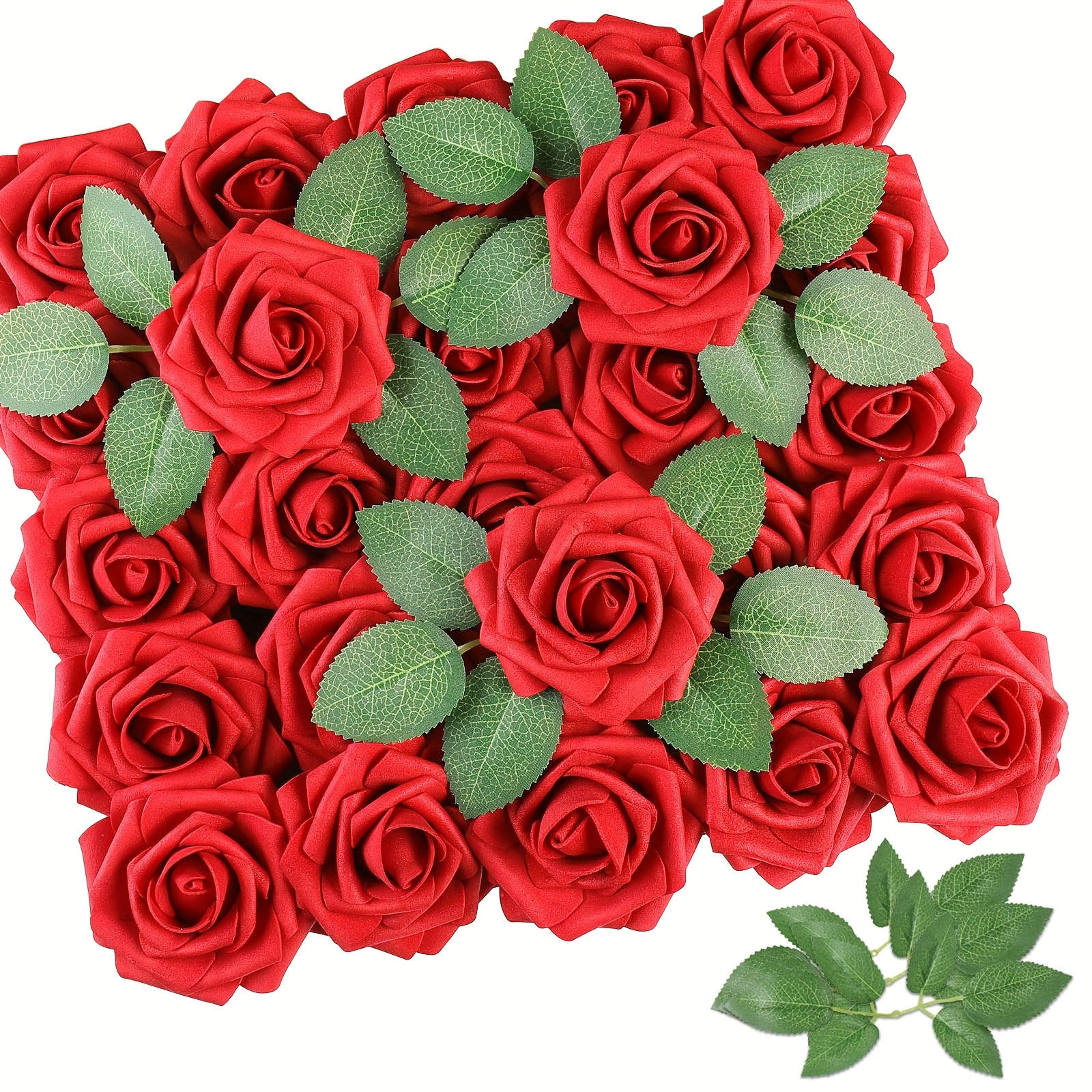 

100pcs Red Artificial Rose Flowers With Stems, Valentine's Day, Wedding Bouquets, Centerpieces, Party Decorations, Arrangements, New Year Decorations, Floral Arrangements