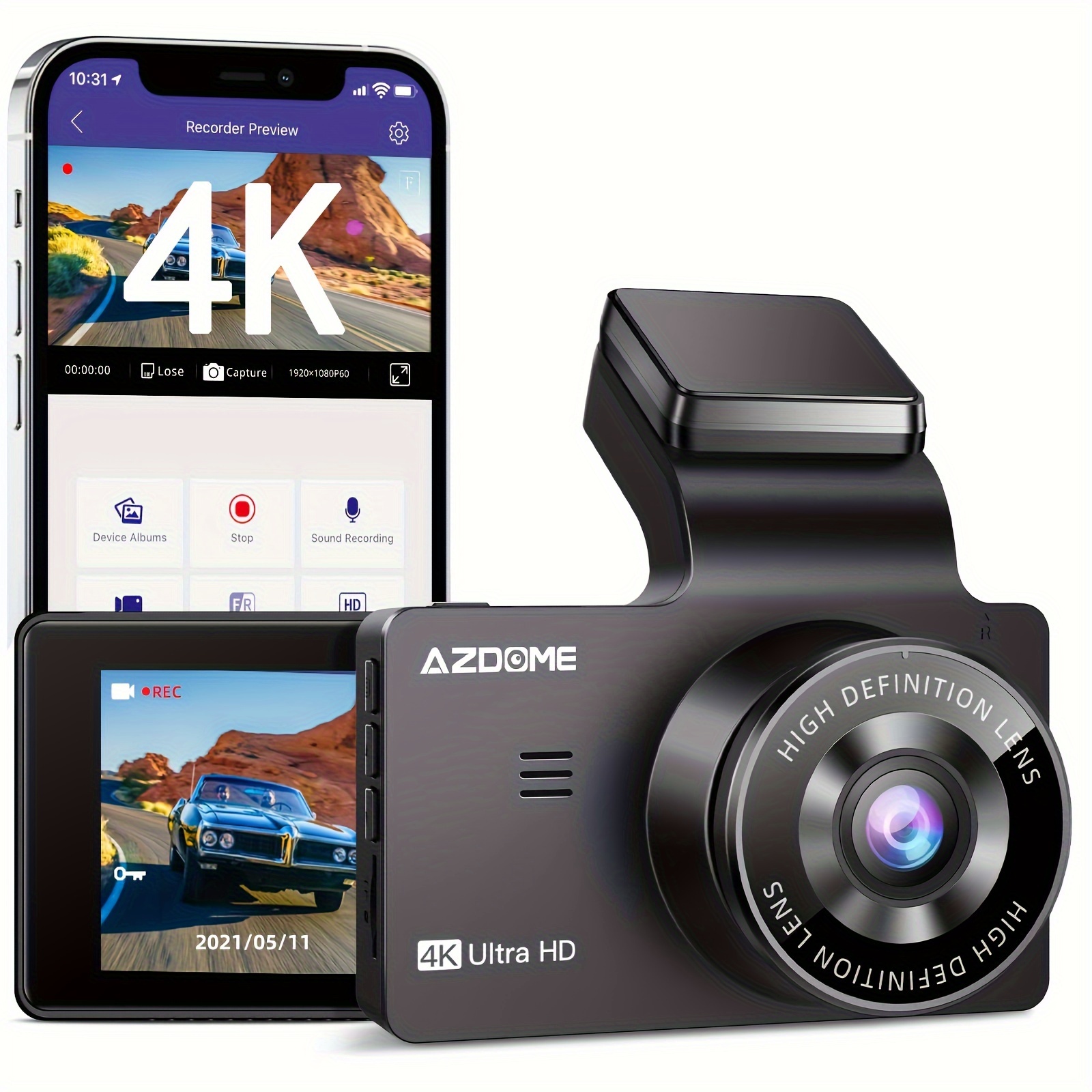 

Azdome M63 4k Cam 3'' Ips , 2880p*2160p Hd Car , Wdr , 170° Cam, -in , , , Ddetectio, To Install