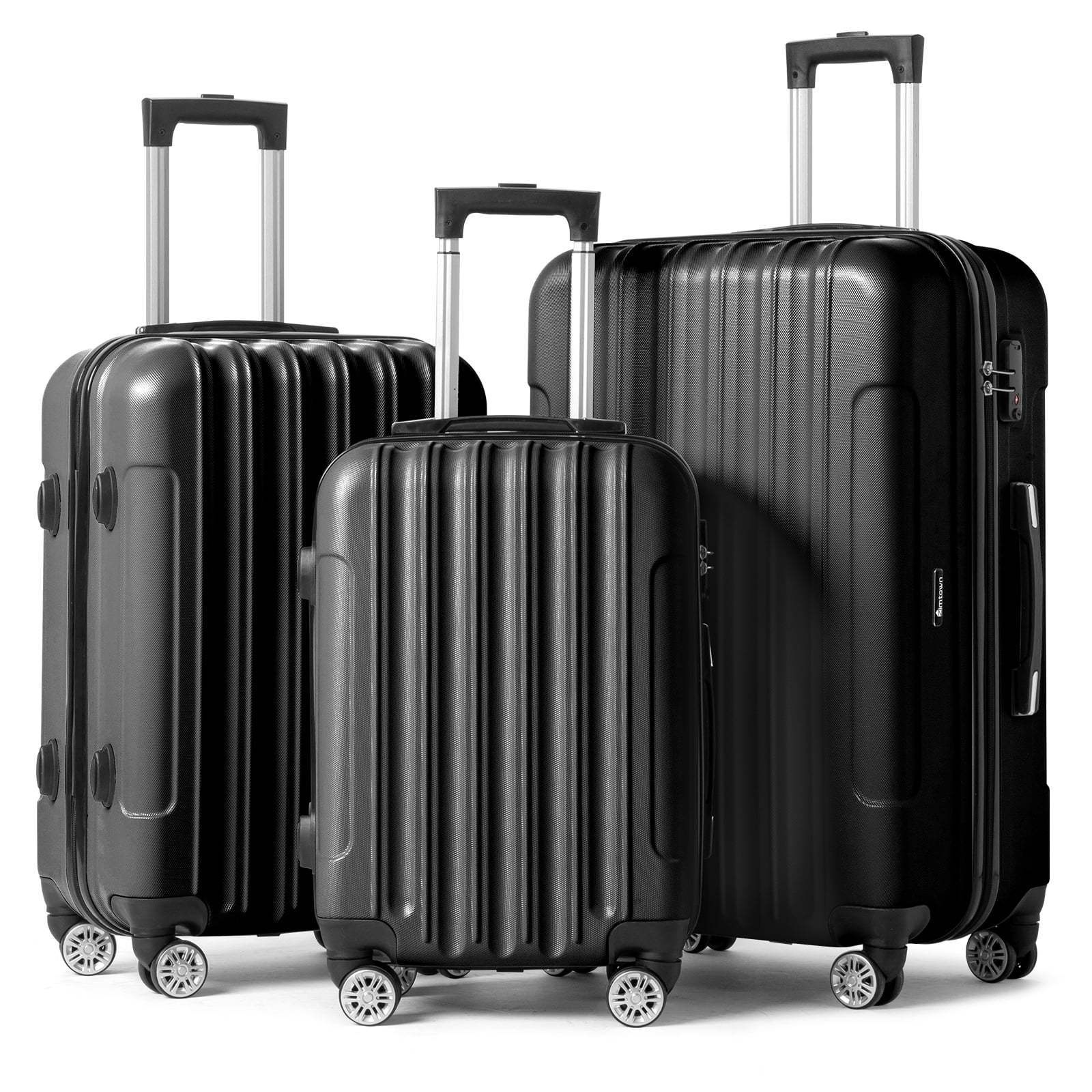 TEMU 3pcs Hard Luggage Set With Combination Lock And 360° Spinner Wheels - Lightweight Carry-on Suitcases (20"/24"/28"), Durable Pp And Iron-aluminum