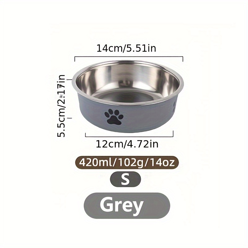 TEMU 1pc Durable Stainless Steel Pet Bowl, Anti Slip, Easy To Clean, Cute Paw Print Dog Bowl Food & Water