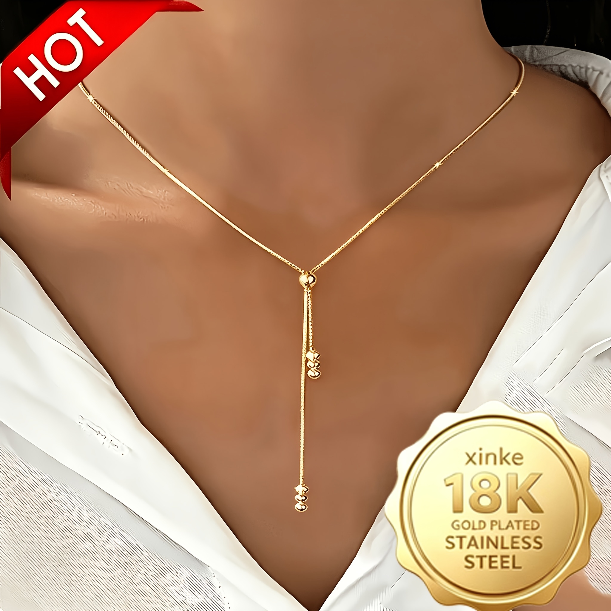 TEMU Collier élégant hypoallergénique de haute qualité en acier inoxydable 316 / Collier réglable de Y - Bijou rétro personnalisé facile à avec des